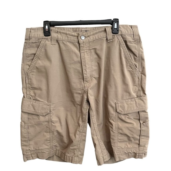 Carhartt Mens Force Relaxed Fit Ripstop Cargo Work Short Khaki Flat Front Sz 36 - Picture 2 of 6
